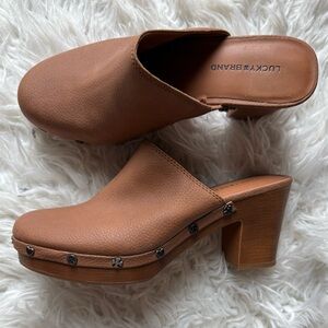 Lucky Brand Tan Leather Mules with Stacked Heel